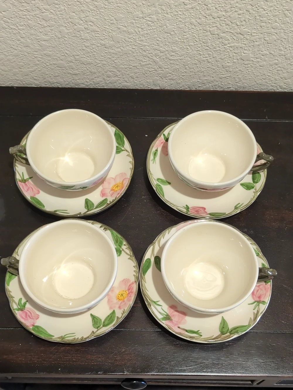 Set Of Four (4) Franciscan Desert Rose Tea Cups And Saucers